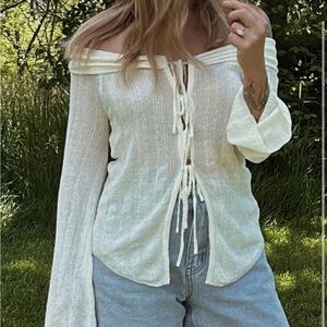 Coyote Collective Off-Shoulder White Tie-Front Top